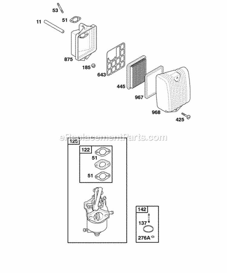 Air Cleaner Carburetor Diagram and Parts List for  Briggs and Stratton Engine